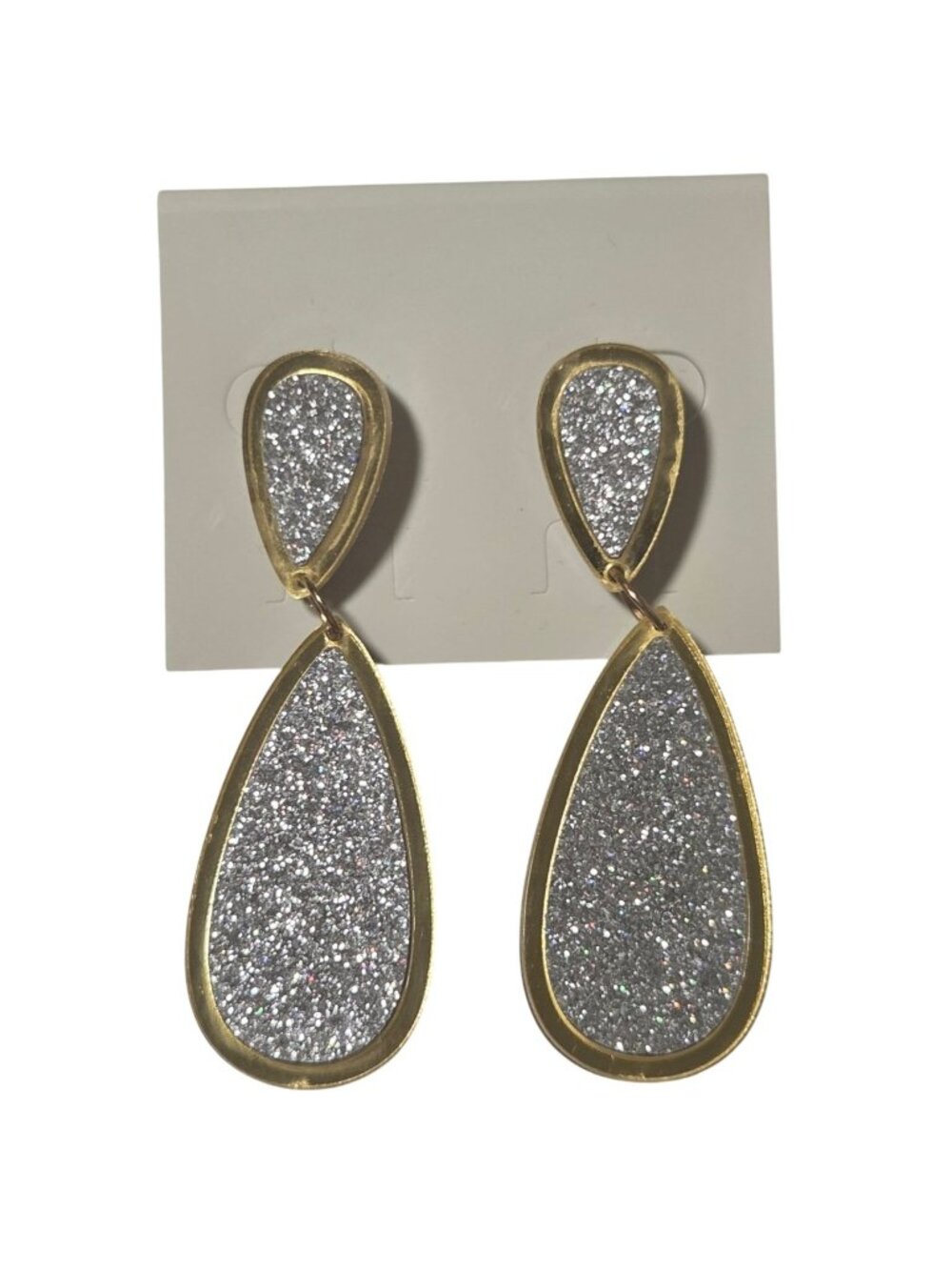 Disco Glam Earrings Gold Silver Glitter Teardrop Dangle Retro 70s Fashion Women